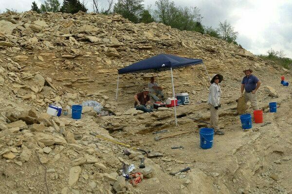 Collecting trilobites from the Haragan Formation in Oklahoma.